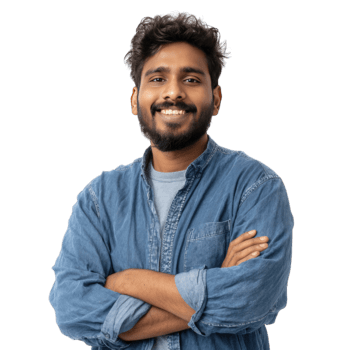 Home smiling young indian man with a beard and crossed arms looking at camera isolated on transparent background png